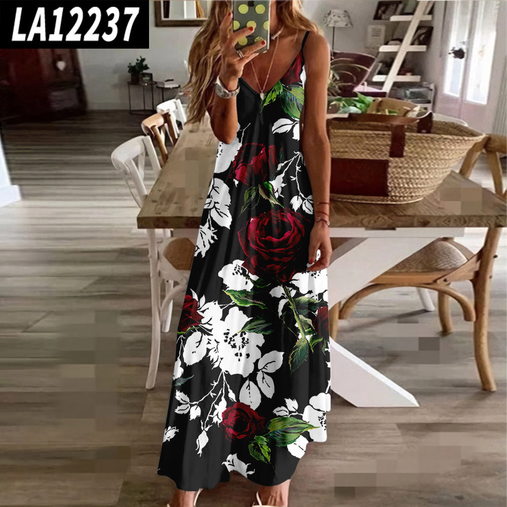 Summer Beach Sling Dress - Abstract Print Slim Fit 7pattern