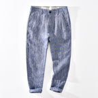 Casual Linen Men's Pants Ankle-length Pants Slim Fit Blue