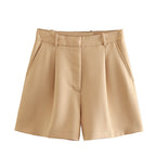 Women's Fashionable All-match High Waist Casual Suit Shorts Khaki