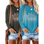 2-Pack Women’s Floral Graphic Long Sleeve T-Shirts – Casual Loose Fit Black Blue