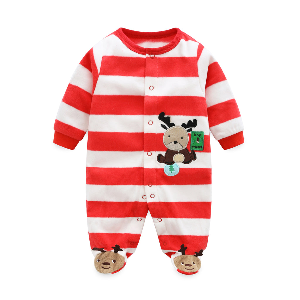 Spring & Autumn Infant Romper - Comfortable Baby Onesie Y Red Wide Stripe Deer
