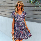 Ruffle Chiffon Dress - Loose Short Summer Style Navy