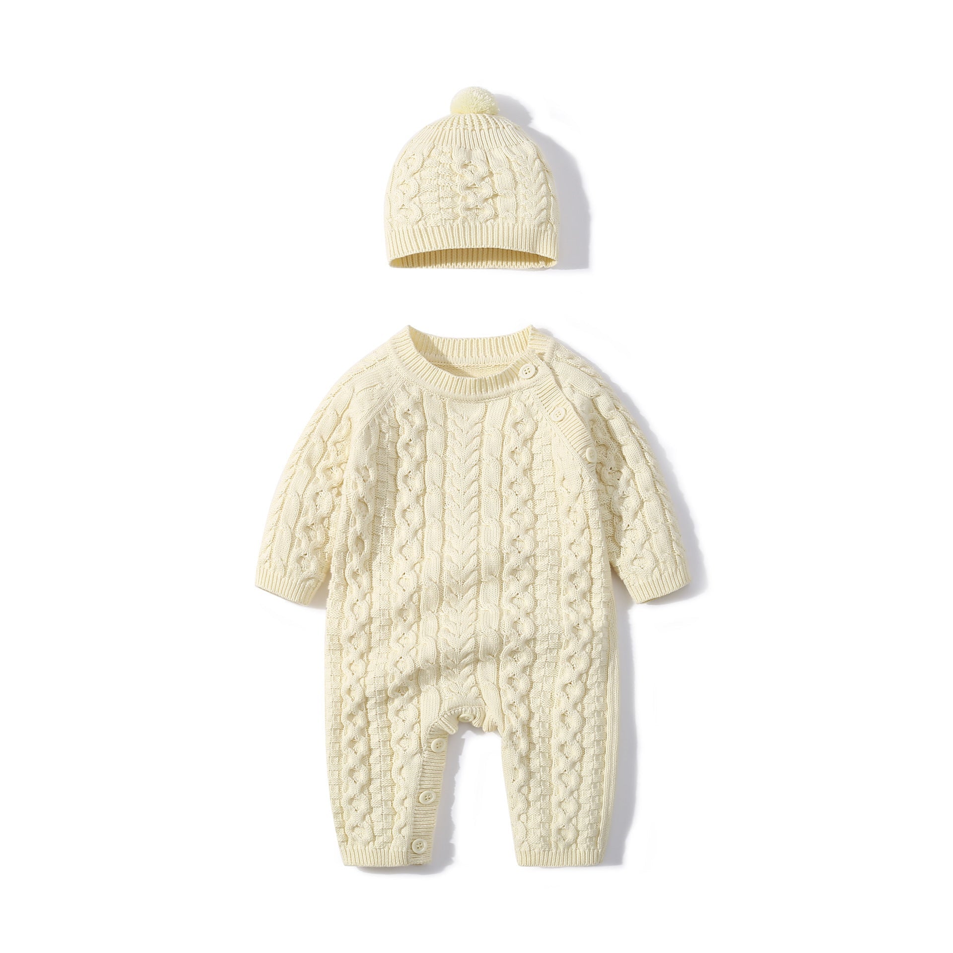 Baby Autumn Winter Knitted Onesie - Cozy Romper Beige