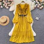 Summer Long Sleeve Chiffon Dress - Elegant Style Yellow Average Size