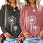 2-Pack Women’s Floral Graphic Long Sleeve T-Shirts – Casual Loose Fit Black Red