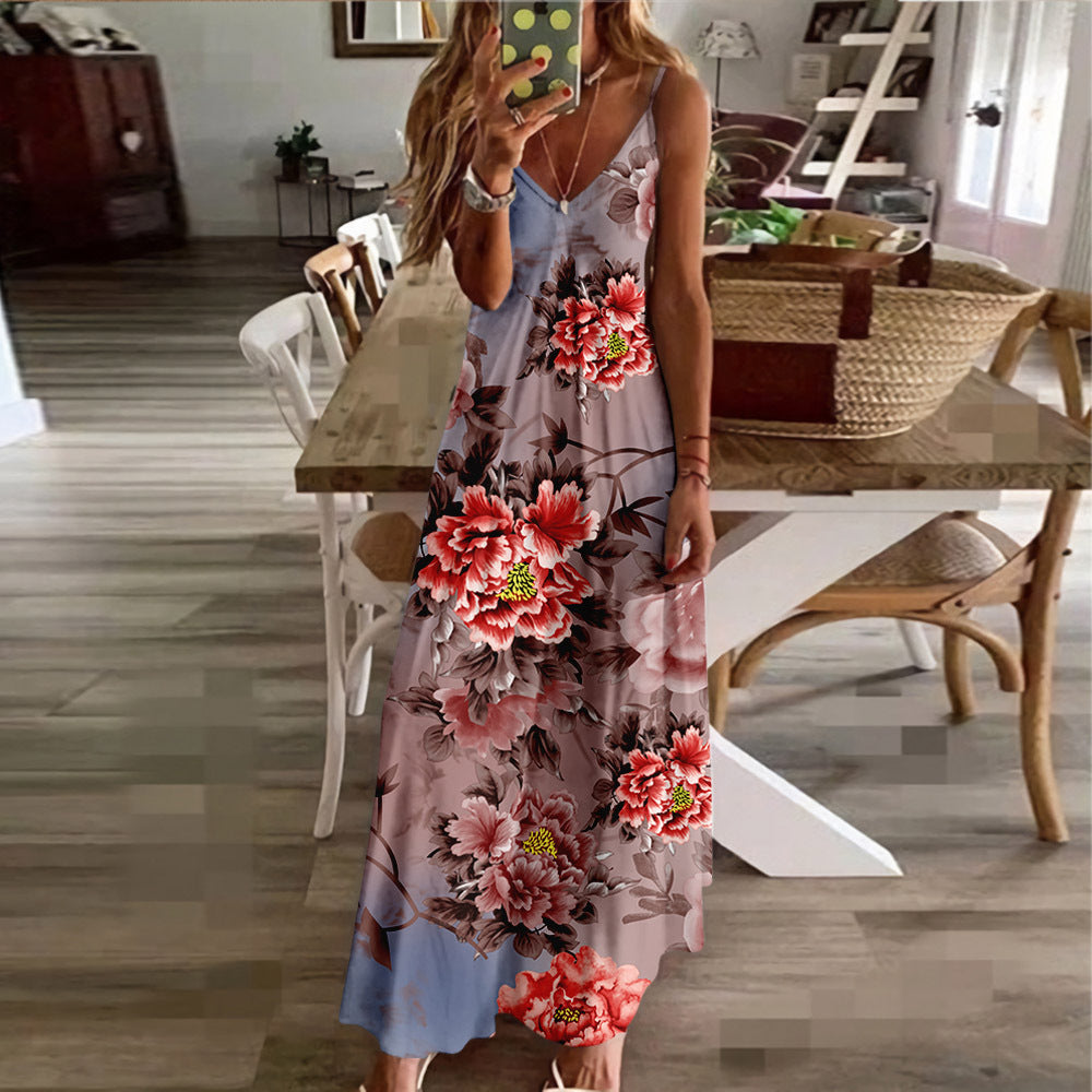 Summer Beach Sling Dress - Abstract Print Slim Fit