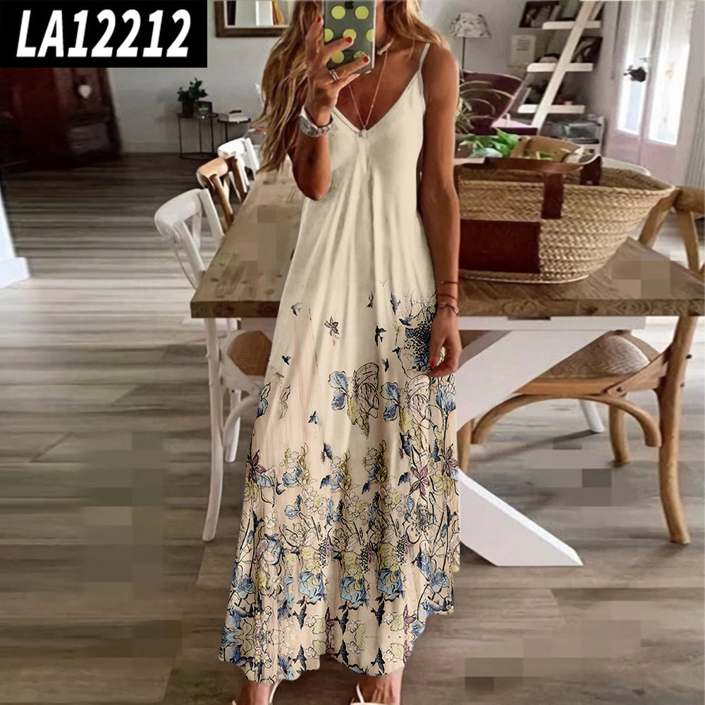 Summer Beach Sling Dress - Abstract Print Slim Fit 8pattern