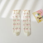 Girl's Strawberry Mid-Calf Socks - Breathable Ruffle Design Light Pink Peach Average Size