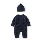 Baby Autumn Winter Knitted Onesie - Cozy Romper Navy Blue