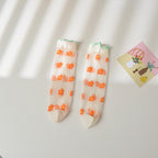 Girl's Strawberry Mid-Calf Socks - Breathable Ruffle Design Orange Floret Average Size
