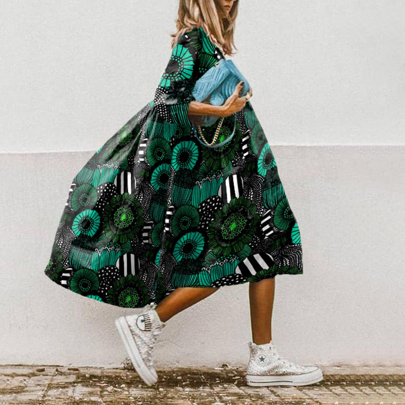 Summer Loose High Waist Dress - Sweet Printed Style BLQ22091WE