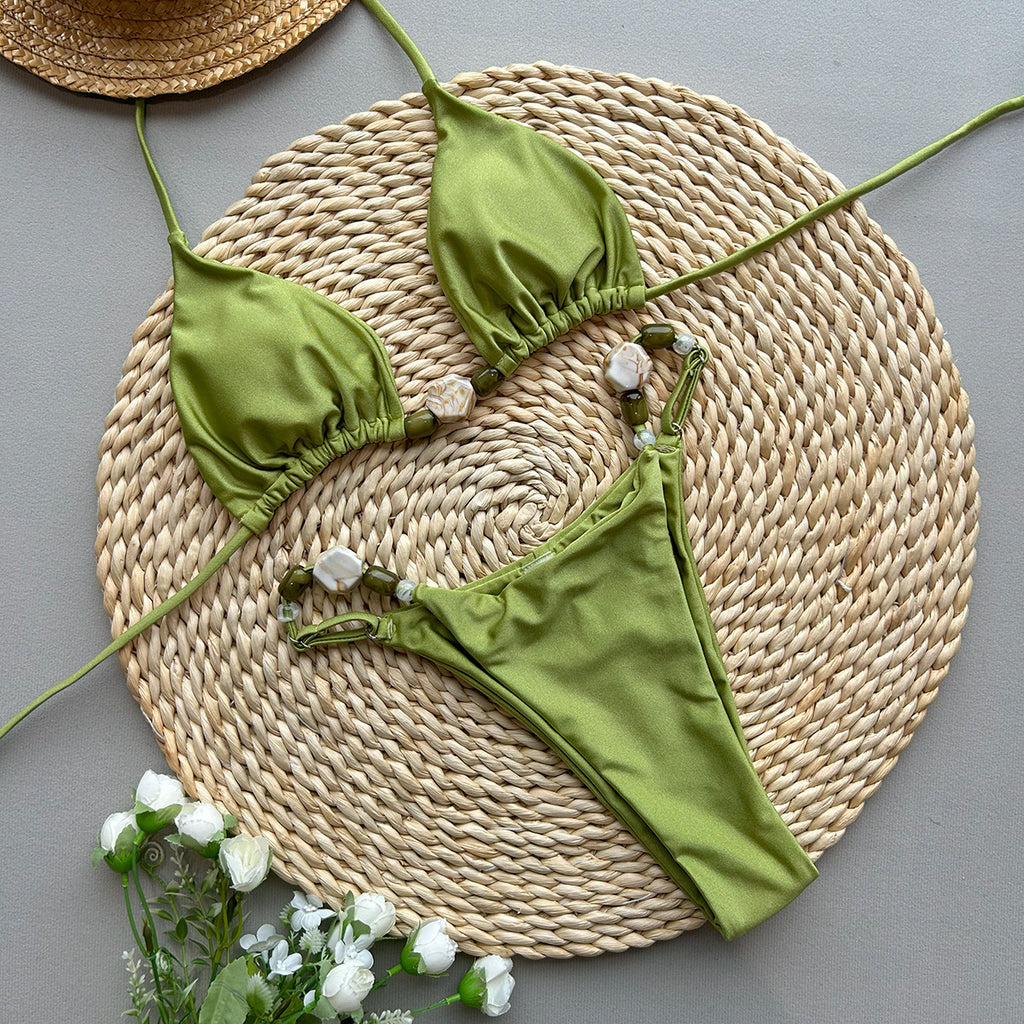 Solid Color Two-Piece Swimsuit - High Elasticity C3991 Light Green