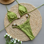 Solid Color Two-Piece Swimsuit - High Elasticity C3991 Light Green