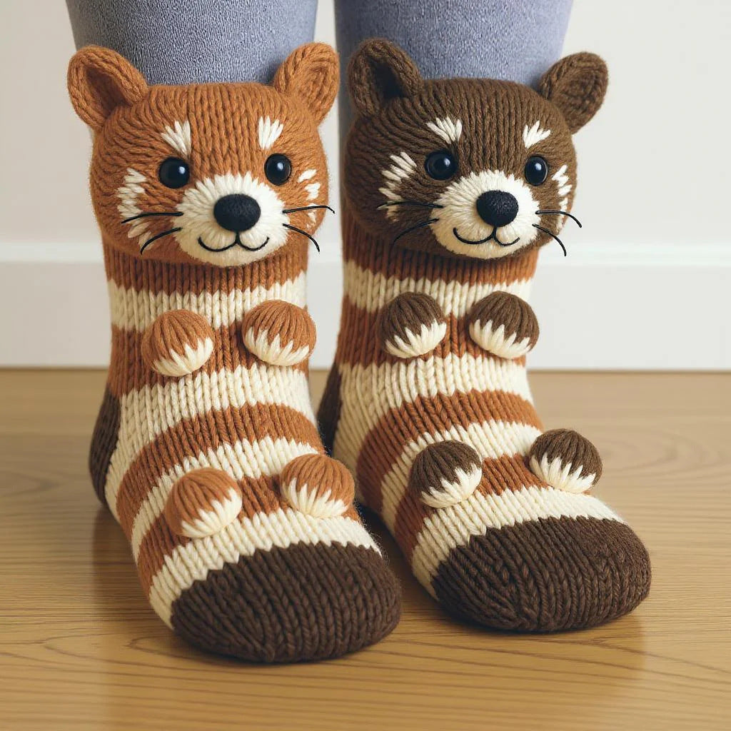 Plush Crochet Animal Cute Animal Socks Cat Average Size