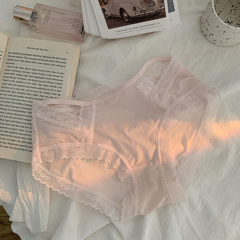 Pure Desire Sexy Hollow Out Lace Underwear Female Sweet Girl Pink