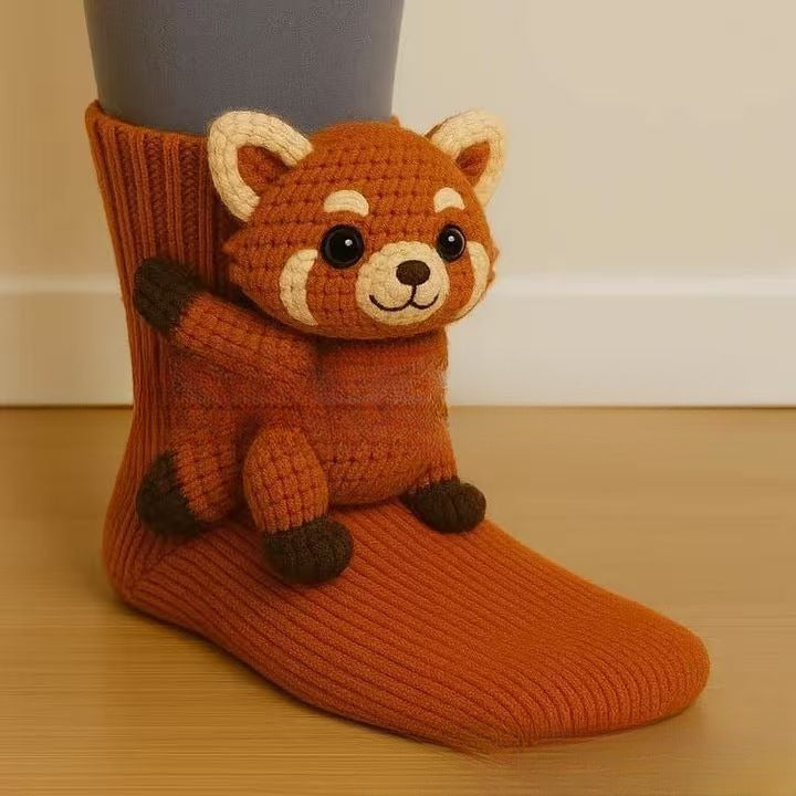 Plush Crochet Animal Cute Animal Socks Fox Average Size