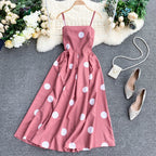 Vintage Polka Summer Dress With Straps Pink One size