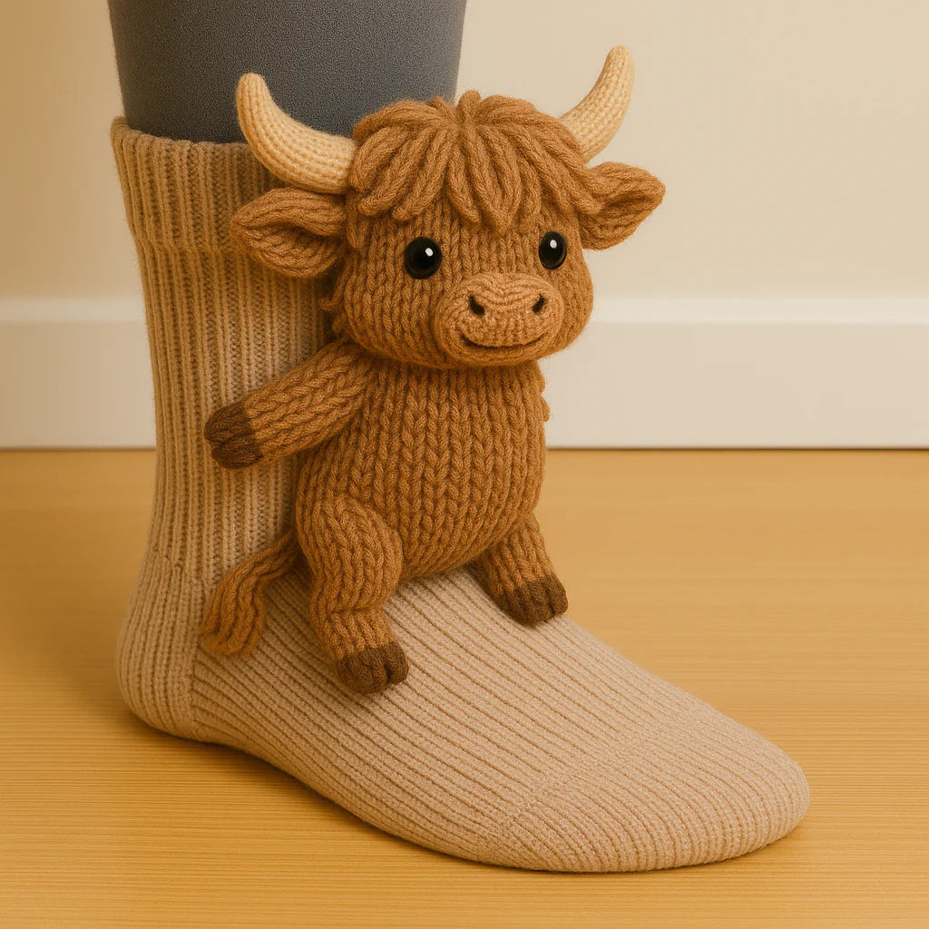 Plush Crochet Animal Cute Animal Socks Highland Cattle Average Size