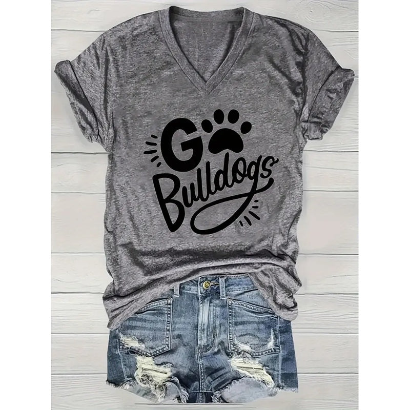 Women’s Dog Paw Print T-Shirt – Casual Short Sleeve Tee Dark Gray